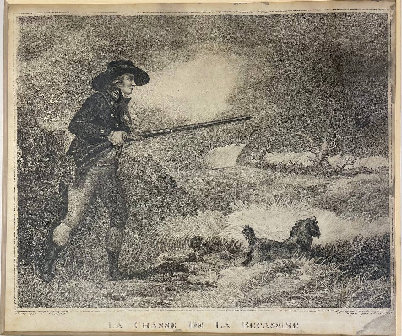 Антикварная хромолитография « Охота на бекаса»