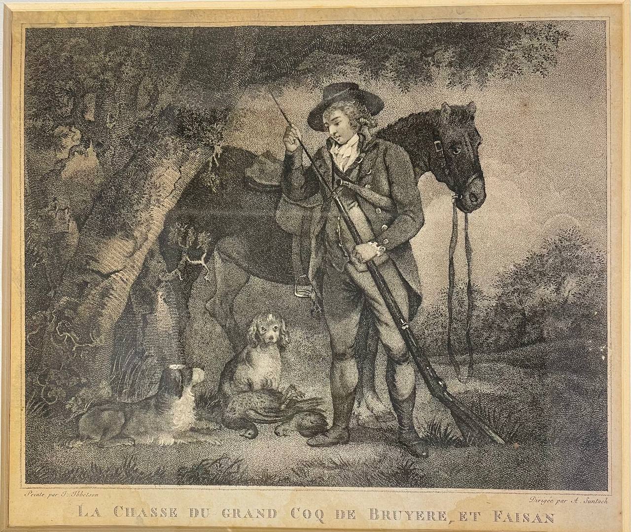 Антикварная хромолитографии «Охота на большого верескового петуха и фазана»