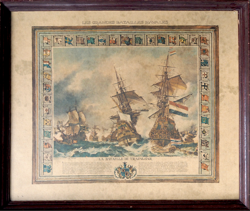 Эстамп старинный “Трафальгарское морское сражение”. Первая половина XIX века. 