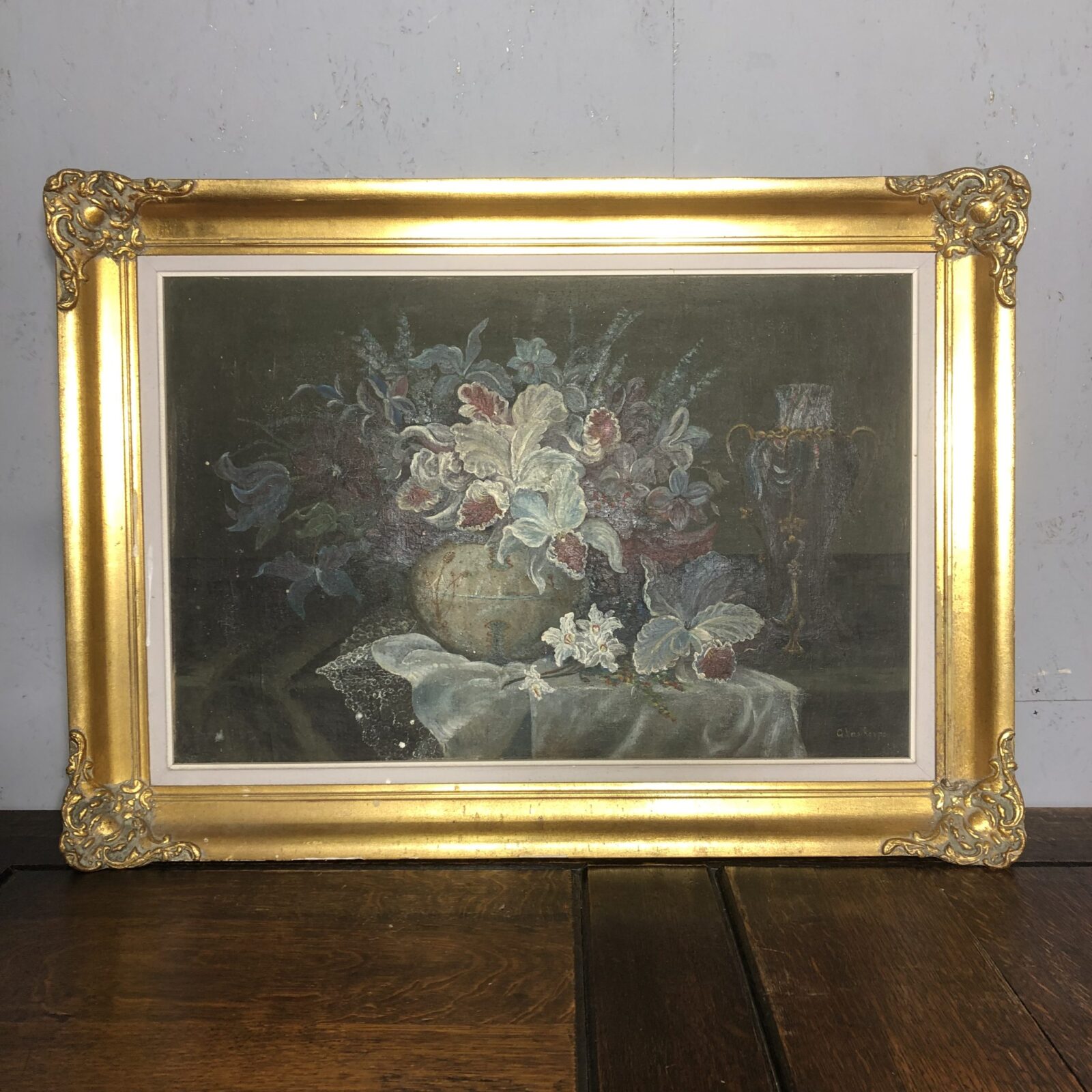 Натюрморт антикварный "Ирисы" начала XX века.