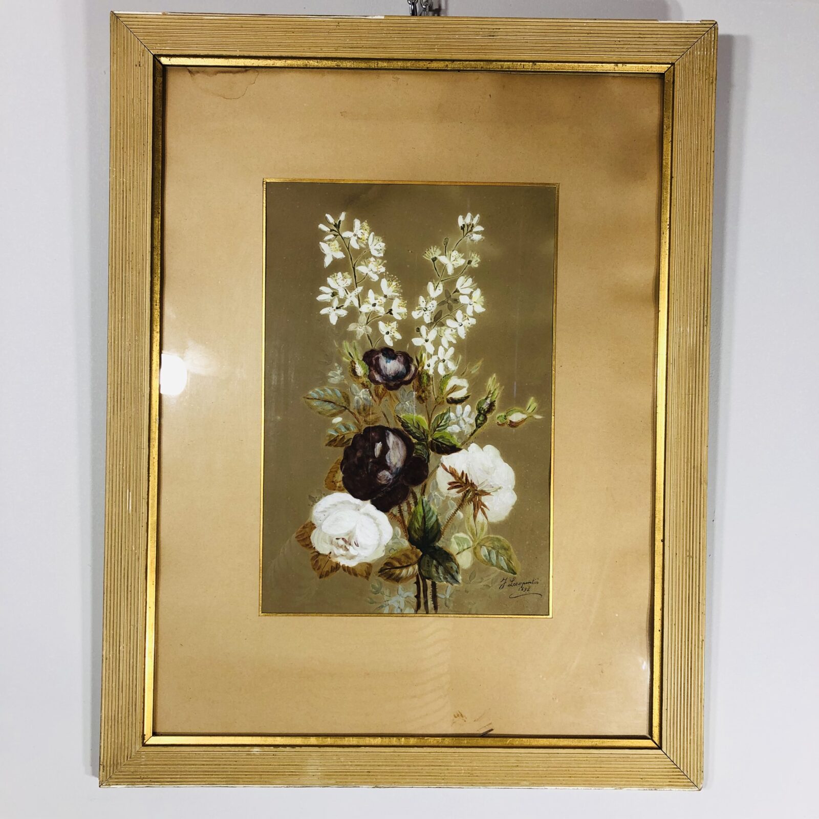 "Букет" антикварная акварель, J. Carpentier 1892 г.