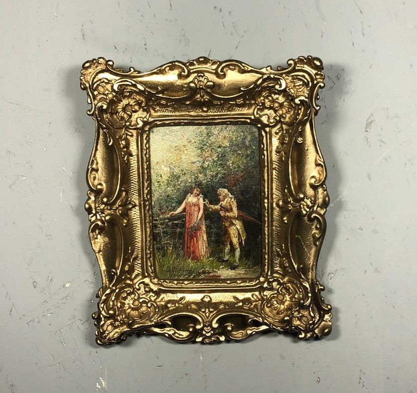 Картина антикварная "Прогулка в лесу" XIX века.