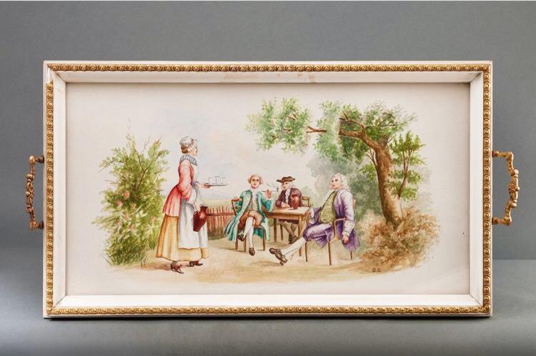 Поднос антикварный "Чаепитие".