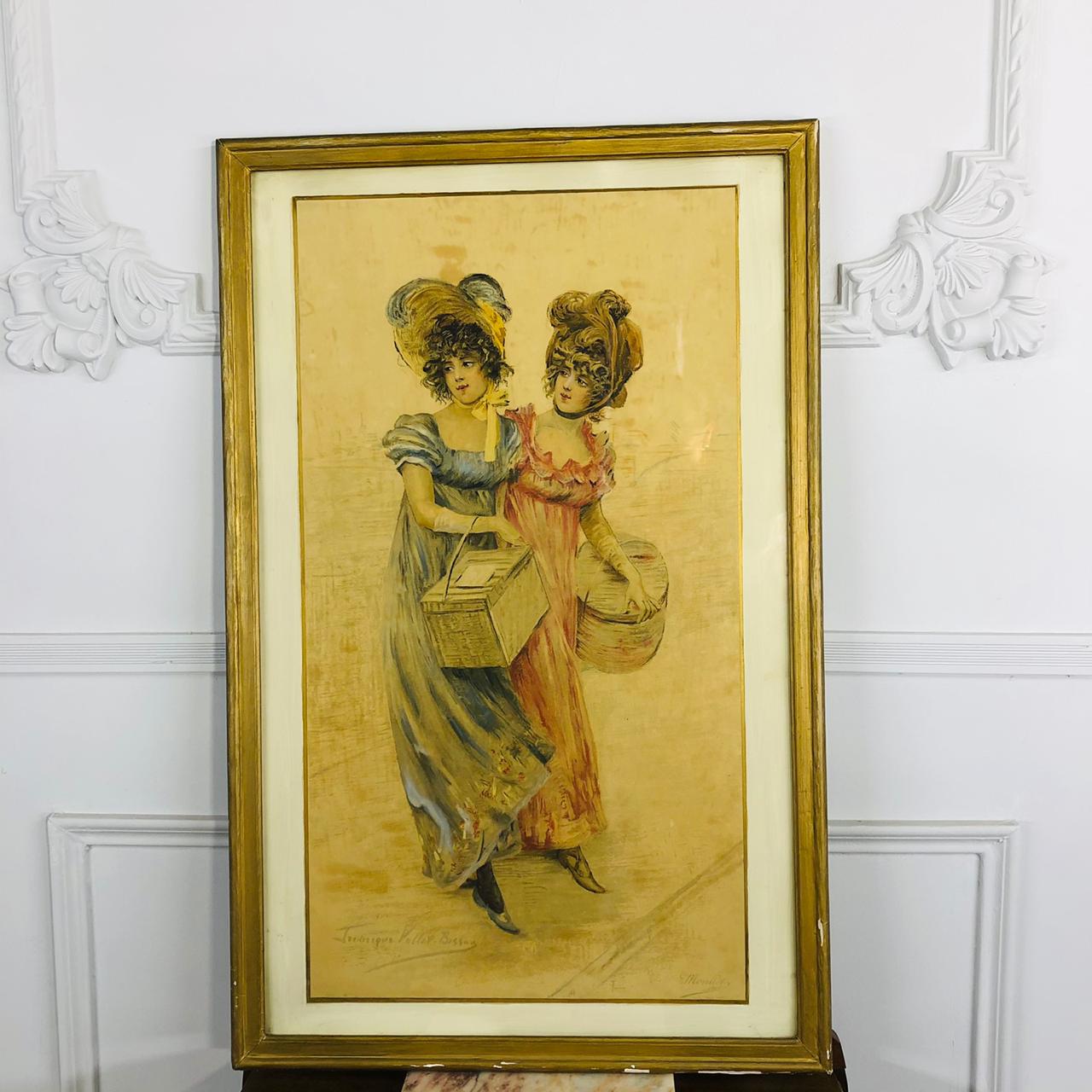 Большая антикварная работа "Барышни" 1900 г.