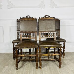 Четыре кожаных антикварных стула из гарнитура конца XIX века, Франция