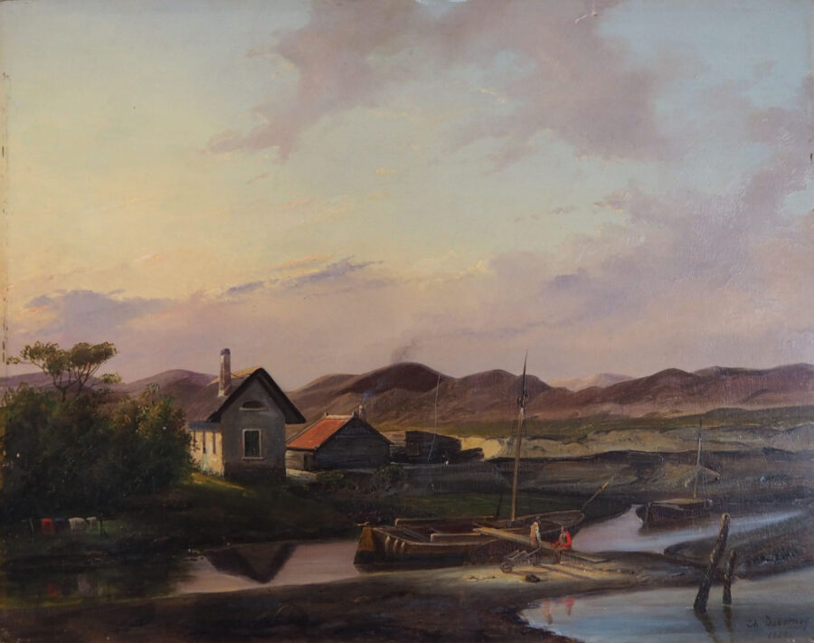 Картина "Оживленный пейзаж у озера". Шарль Дювенруа. 1839 год.