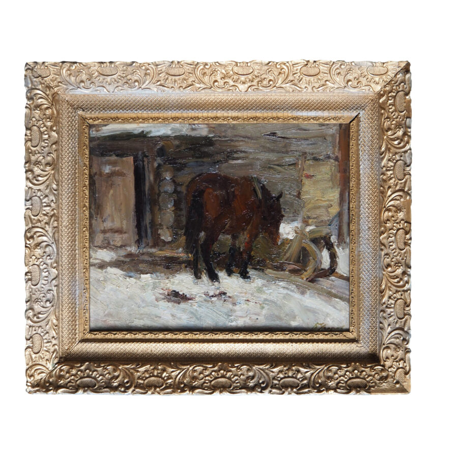 Картина Бориса Угарова "Лошадь у дома зимой"