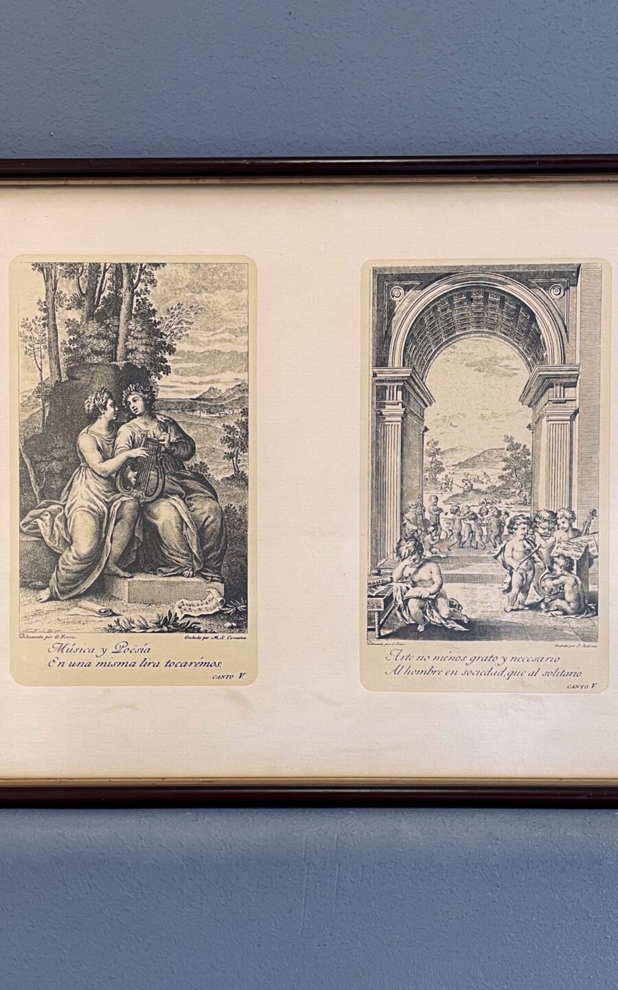 Две репродукции с гравюр в рамке, середина ХХ века, Европа